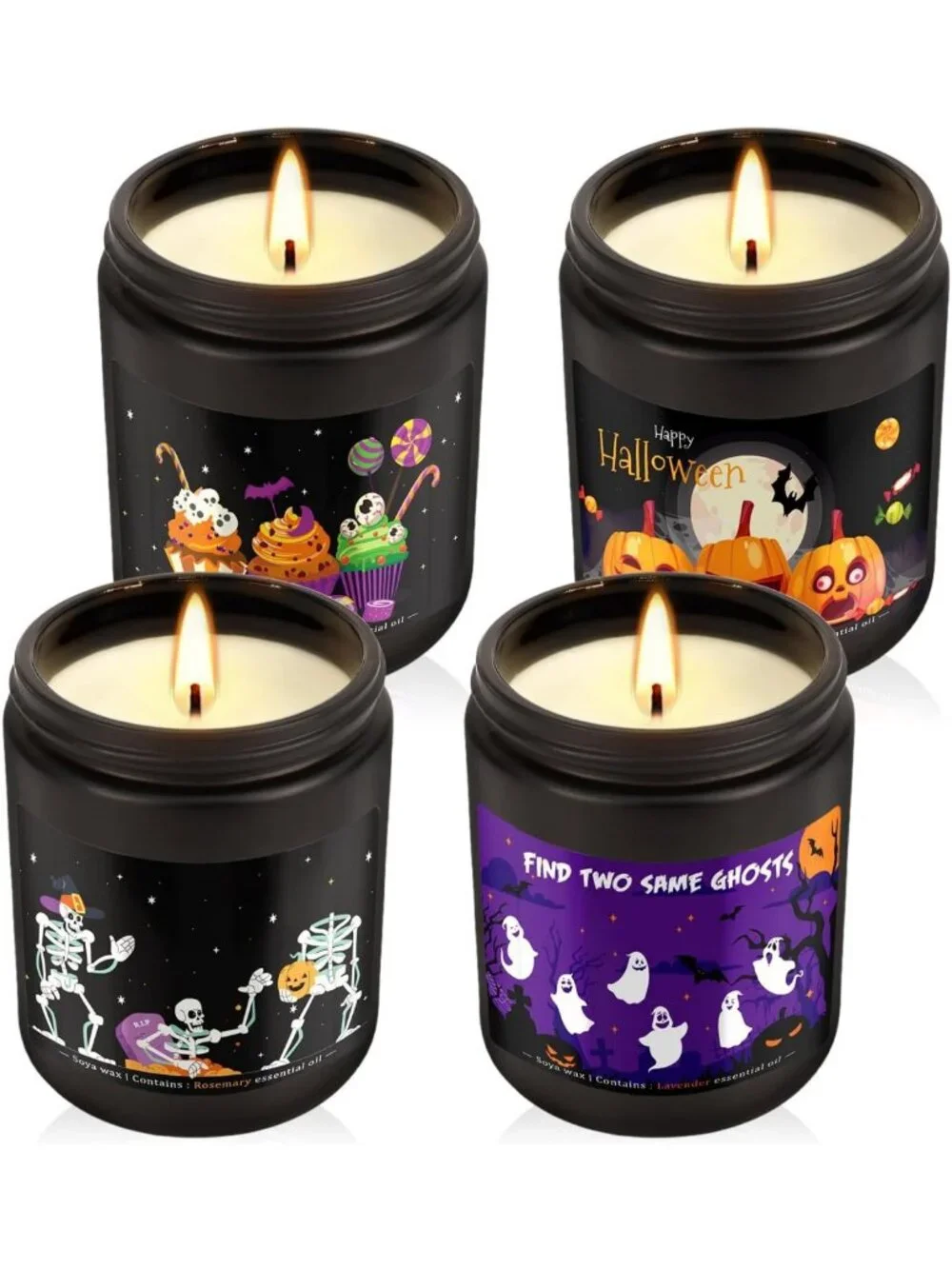4 Pack Halloween Scented Candles - Soy Wax Aromatherapy Gift Set for Home Decor